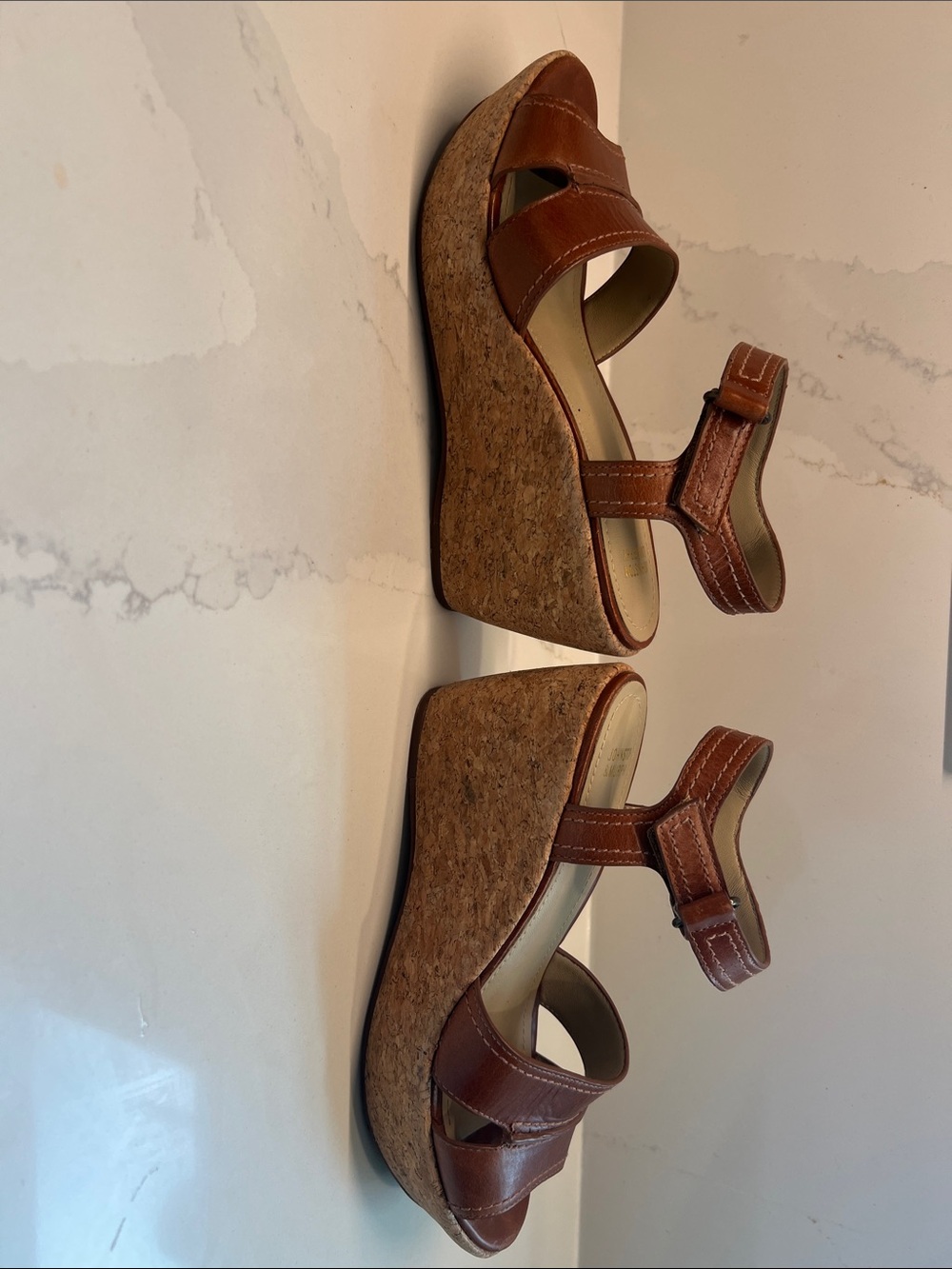 Johnston & Murphy Brown Leather Ankle-Strap Wedge Sandals - Picture 6 of 9